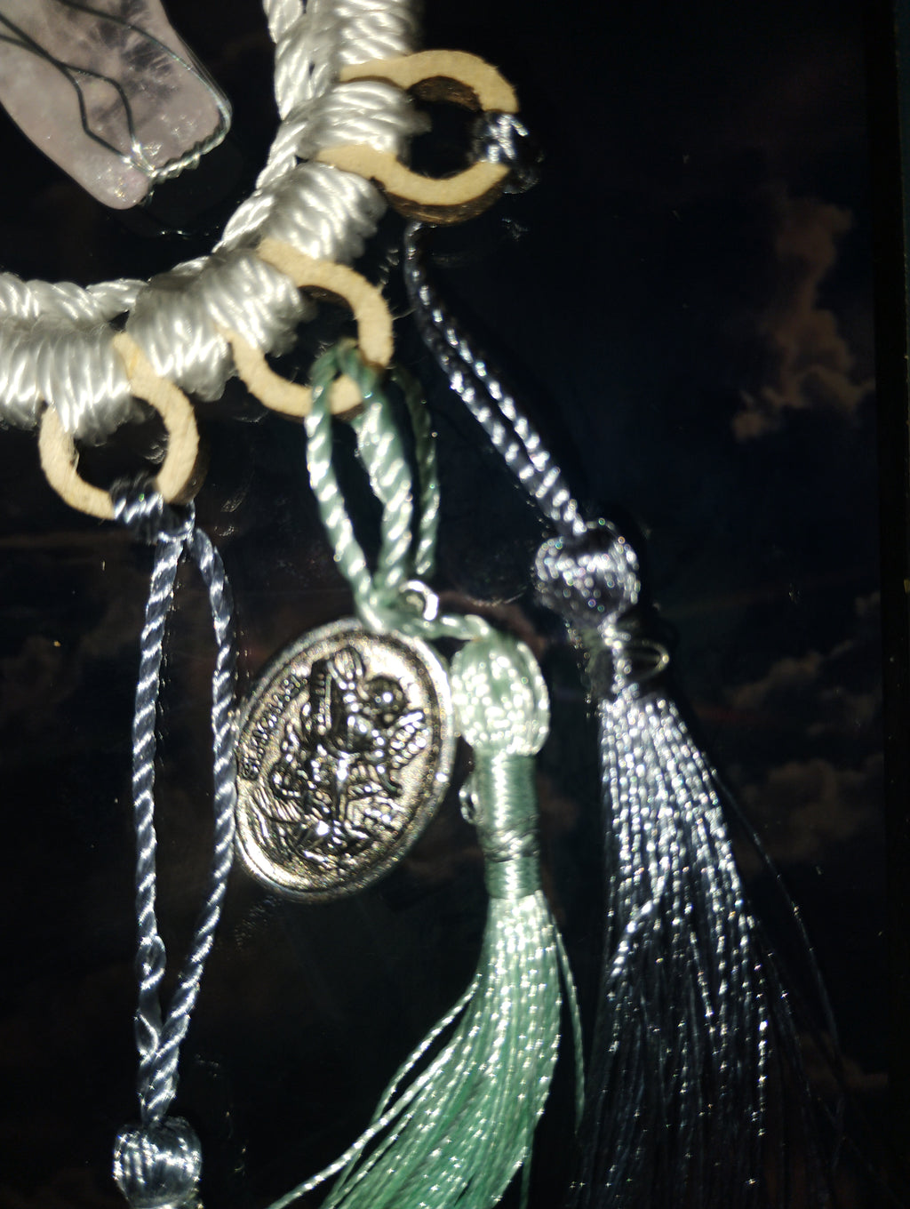 Pink crystal and Michael Angel pendant - Rear view mirror vehicle charm