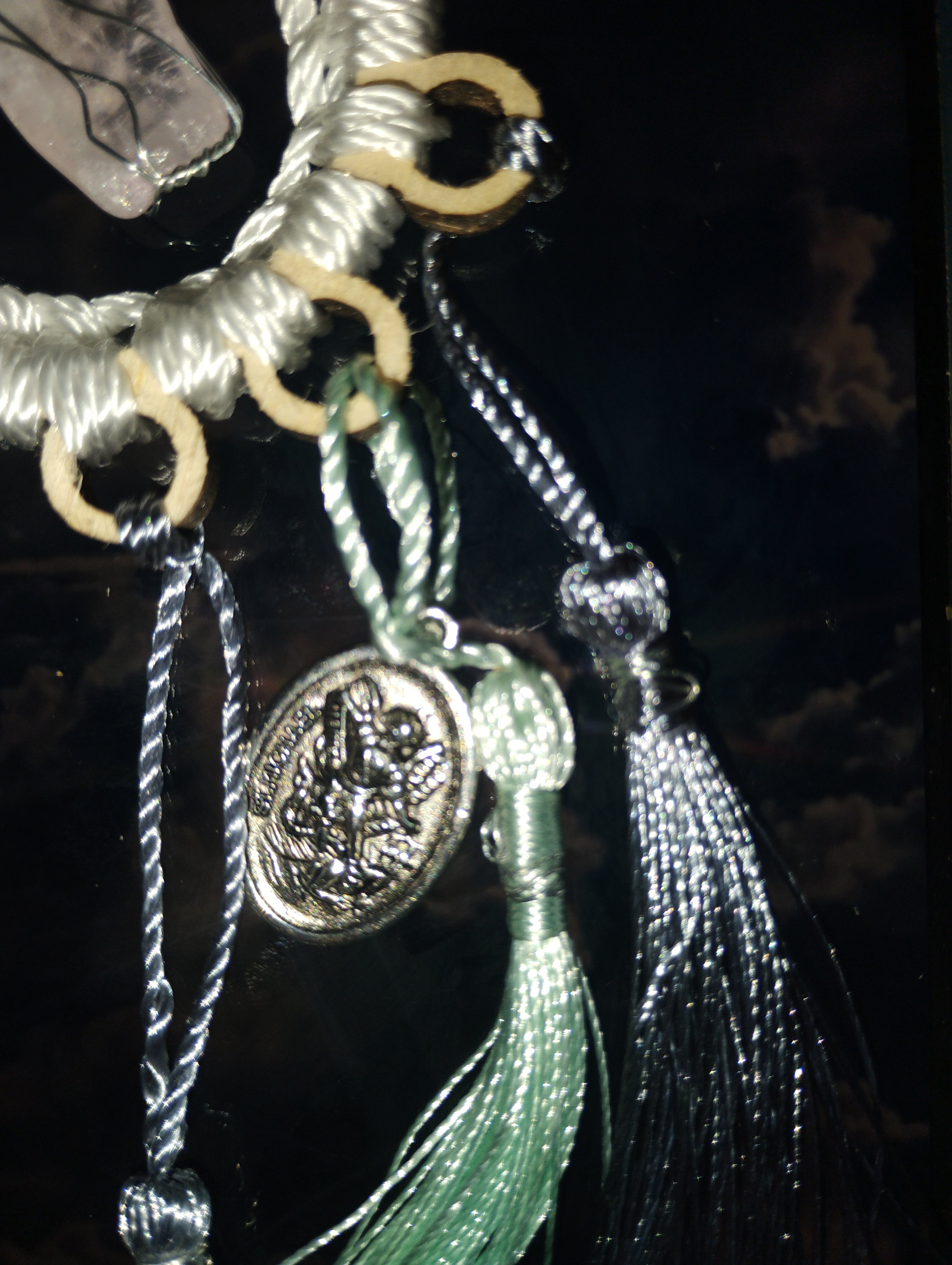 Pink crystal and Michael Angel pendant - Rear view mirror vehicle charm