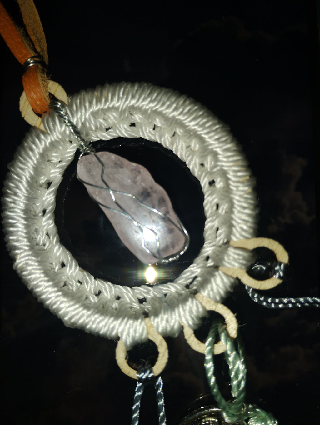 Pink crystal and Michael Angel pendant - Rear view mirror vehicle charm