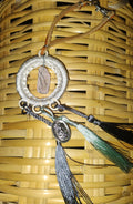 Pink crystal and Michael Angel pendant - Rear view mirror vehicle charm
