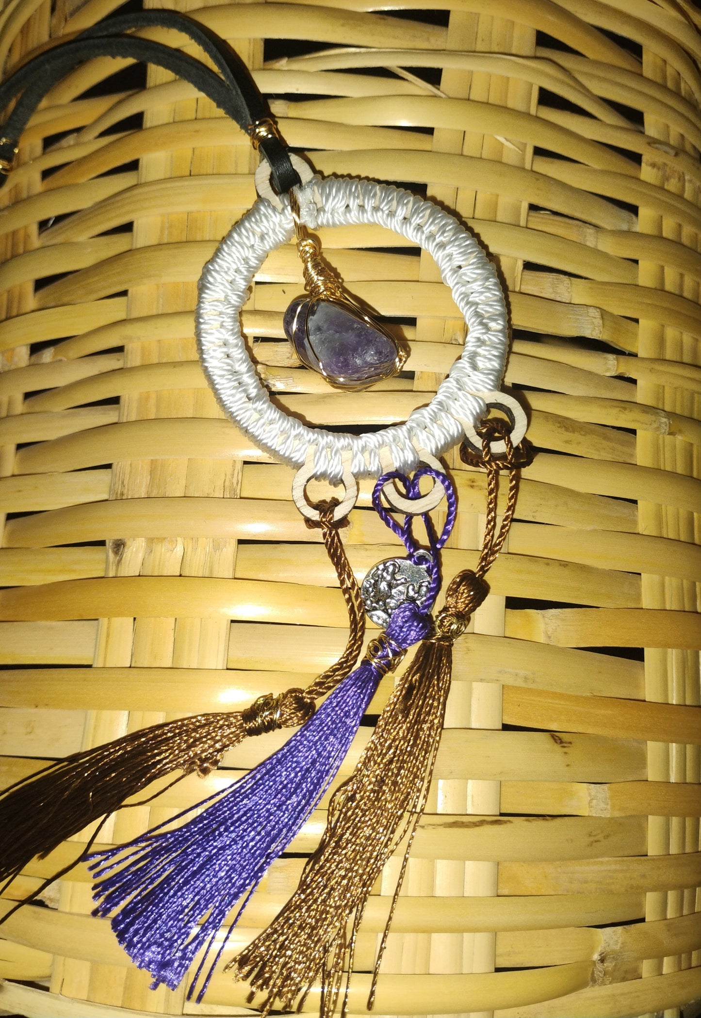 Amathyst with Divine Trinity pendant - Rear view mirror vehicle charm