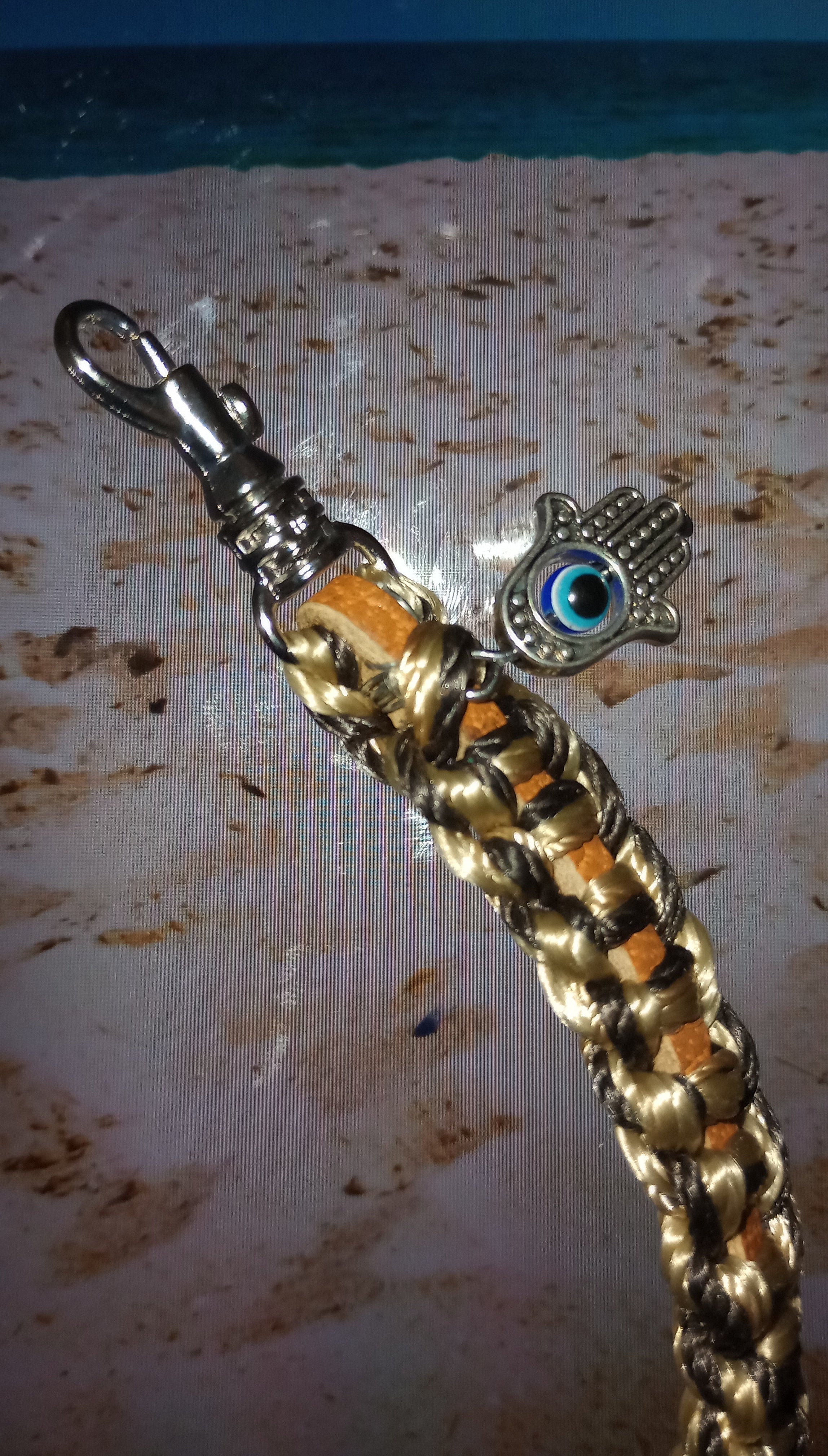 Fatima evil eye and lapis crystal keychain